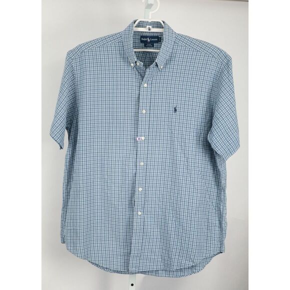 Ralph Lauren Shirt Mens Extra Large Gray Plaid Blake Button Down Short Sleeves - Picture 2 of 8